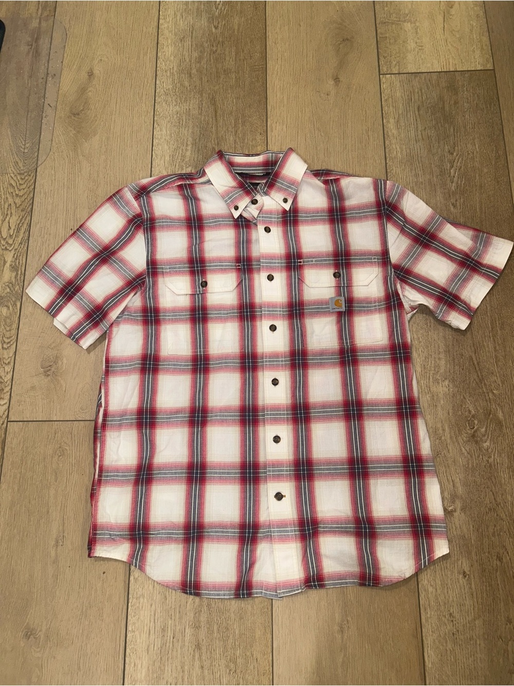 CARHARTT Men’s Button-Up Short-Sleeve Plaid Shirt Medium M Loose Fit 104625-R33